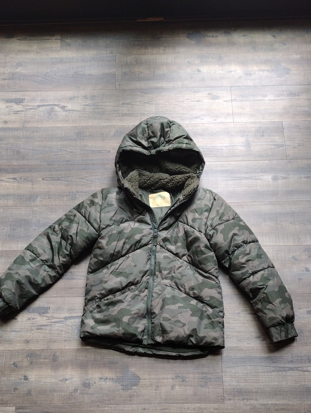 ThereAbouts Kids Hooded Camo Puffer Jacket - Olive Green